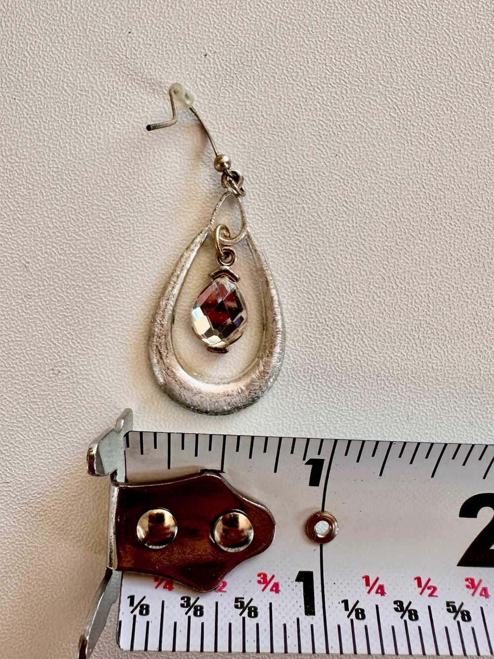 Vintage Silver-Tone Teardrop Dangle Earrings with Crystal Accent - Women Jewelry - Picture 9 of 10
